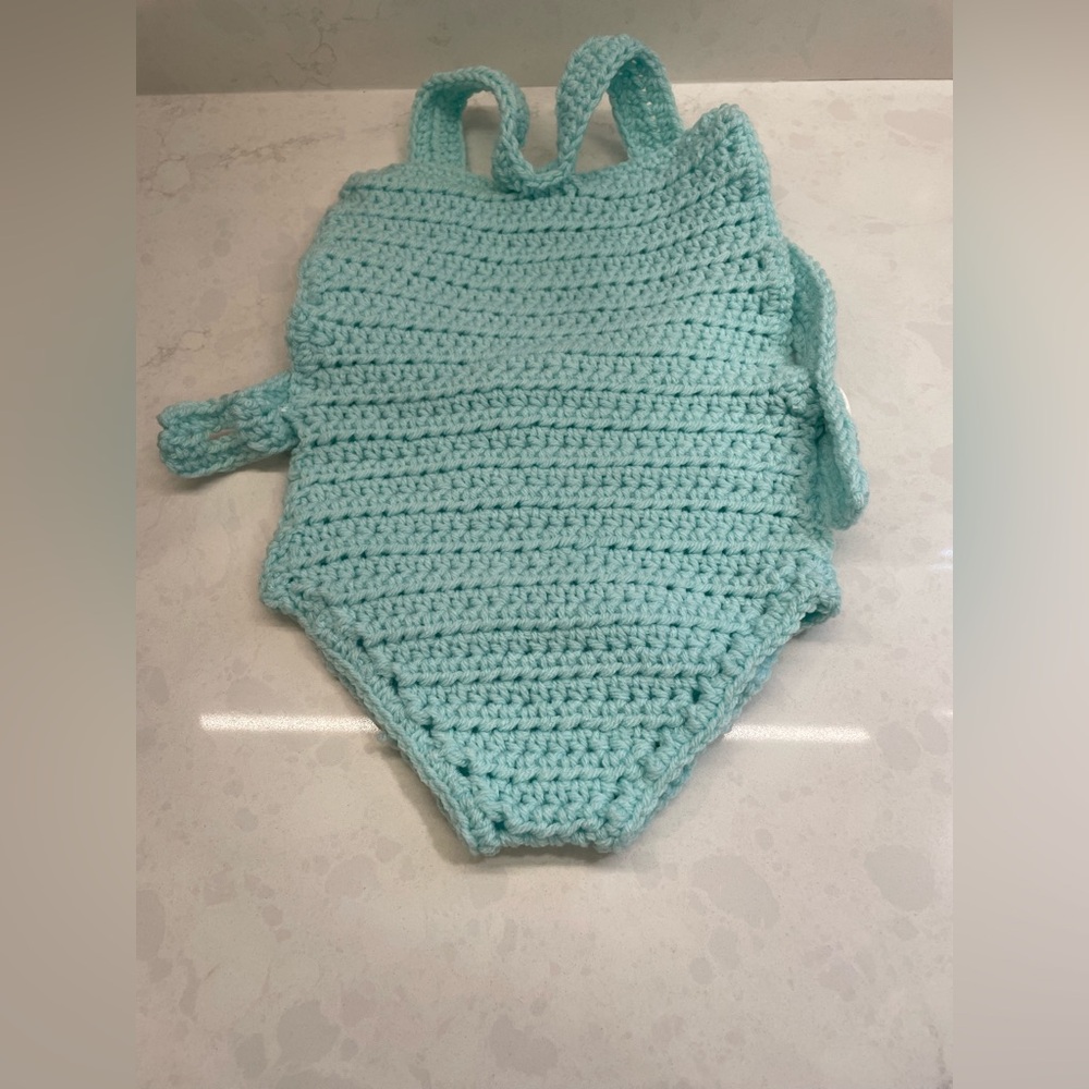 Beautiful Crochet Aqua Blue‎ Onesie Romper Body Suit  6-12 Months Spring /Summer